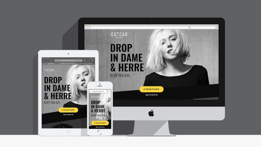 Cutcab ulike skjermer med forsiden av nettsiden